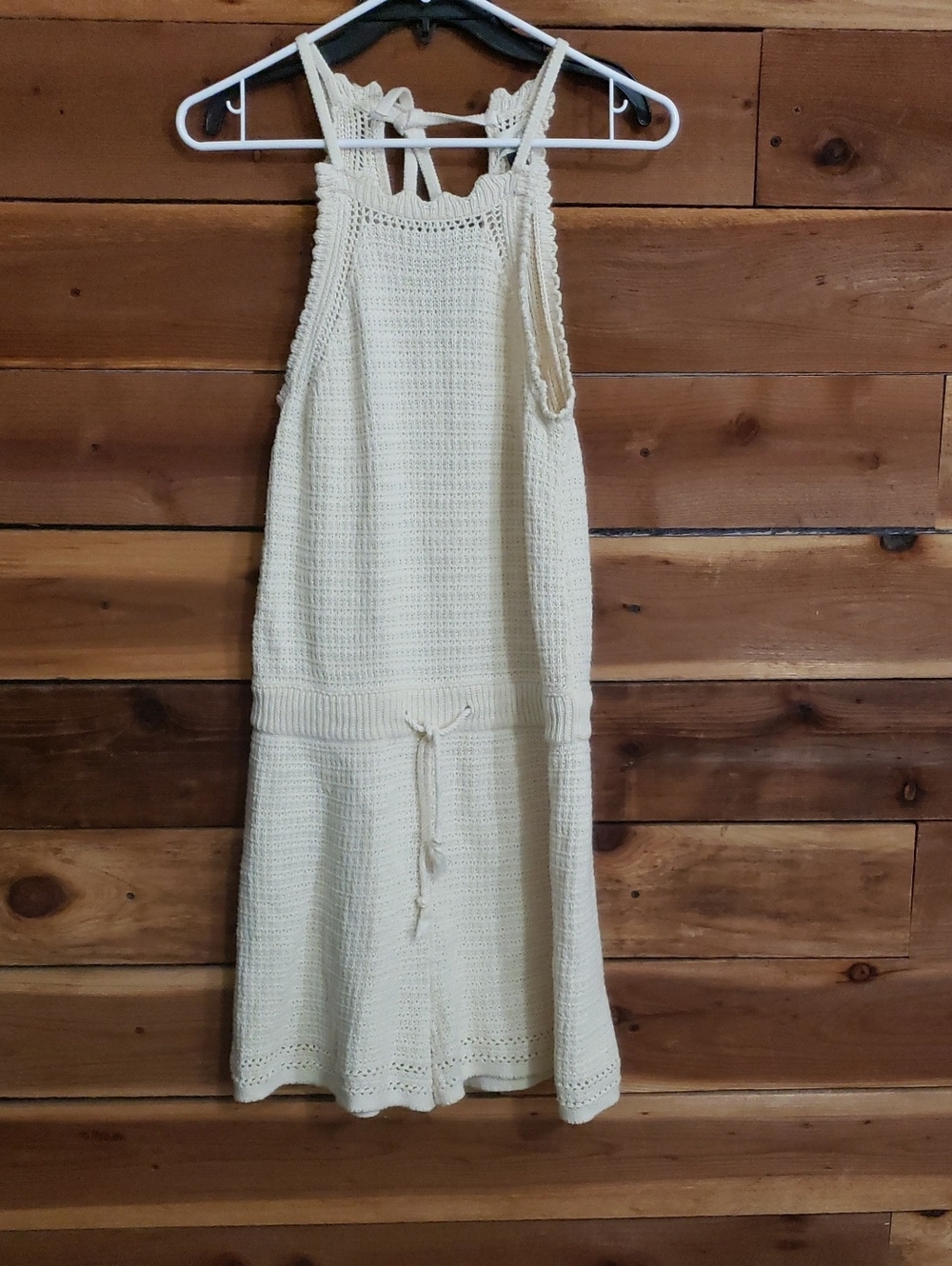 Romper Beige Crochet Knitted 100%cotton Drawstring Waist Oversized Small To Med